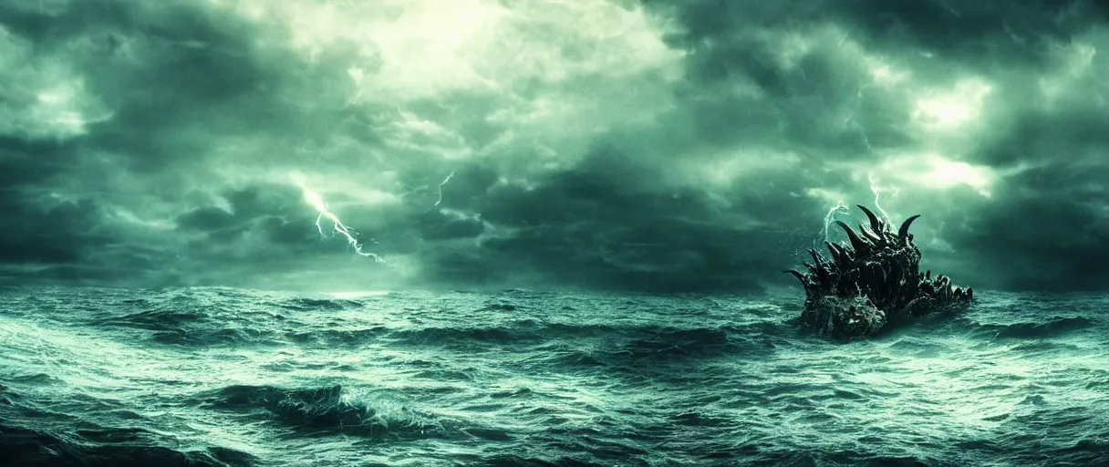 Image similar to ocean monster dramatic lighting cinematic establishing shot extremely high detail foto realistic cinematic lighting post processed