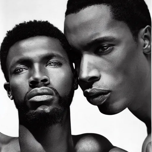 Image similar to the handsome african male model and the black panther, black and white, by richard avedon,