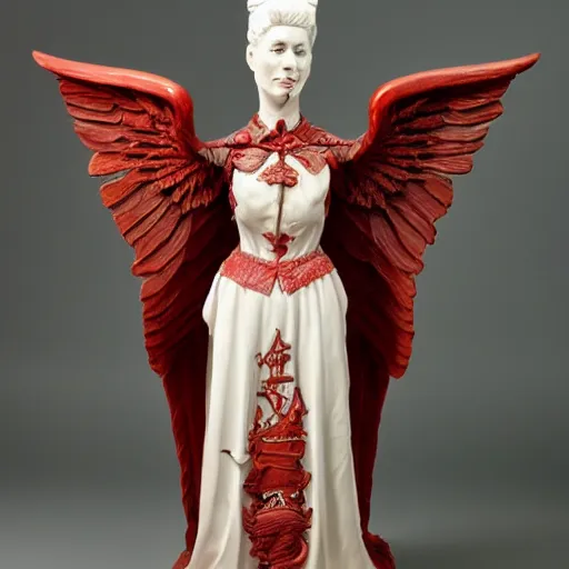 Prompt: museum angeline joile portrait statue monument made from porcelain brush face hand painted with iron red dragons full - length very very detailed by rutkowski symmetrical well proportioned full - body