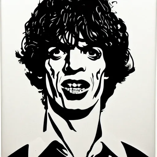 Prompt: individual young mick jagger silk screen butcher billy style