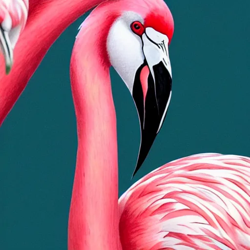 Prompt: A painting filled with flamingos edge to edge. No background, beautiful feather, soft pinks and hard contrasting black beaks. insane detail, photorealistic, cinema4D, extremely high aperture.