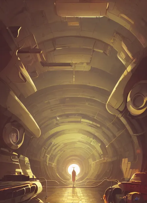 Image similar to underground futuristic tunnel, nuclear powered, detailed, futuristic, cory loftis, james gilleard, atey ghailan, makoto shinkai, goro fujita, studio ghibli, rim light, exquisite lighting, clear focus, very coherent, plain background