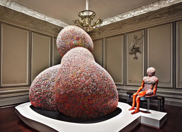Prompt: an interior sculpture designed by jeff koons, interior design magazine photography