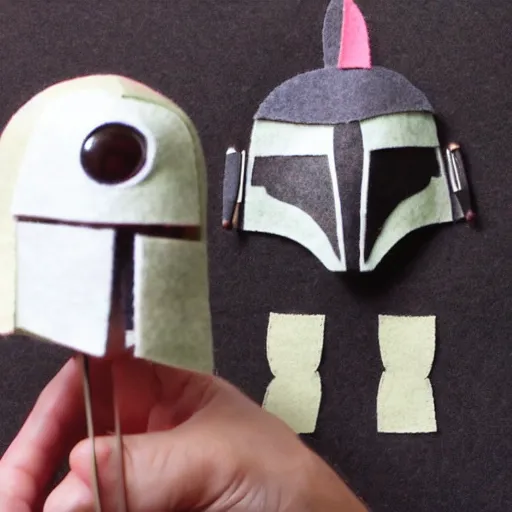 Image similar to mandalorian, puppet, stop motion, felt