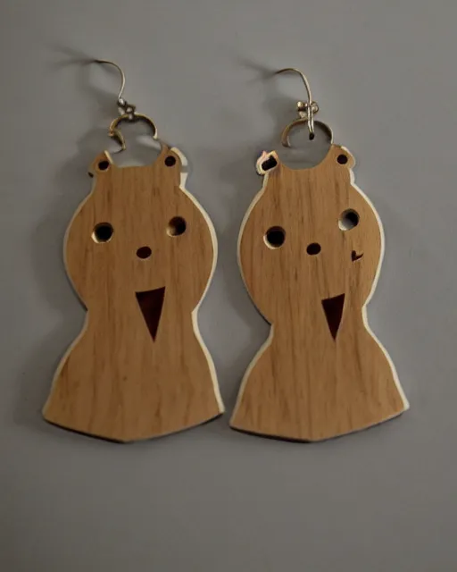 Image similar to cute funny ghost, 2 d lasercut wood earrings, concept art, trending on artstation, trending on deviantart