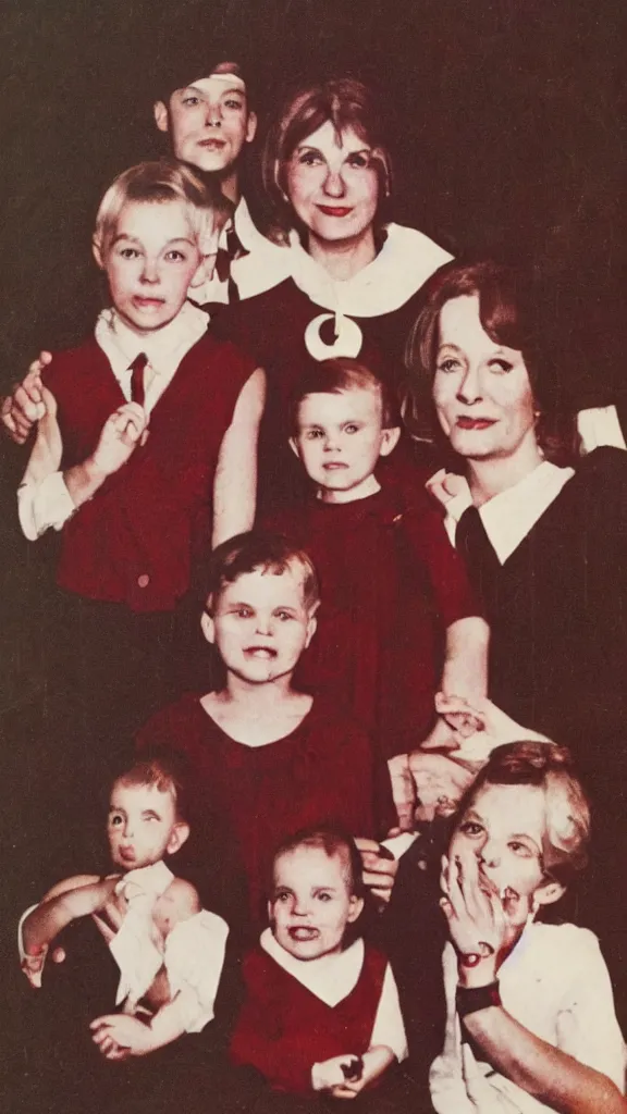 Prompt: occult satanic, family photo, 1 9 6 0 s, kodachrome