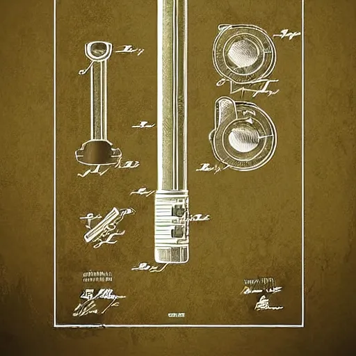 Prompt: patent art of a lightsaber, labeled, sketch, beautiful