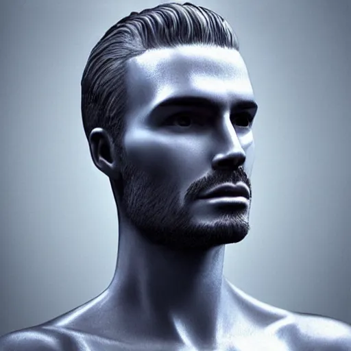 Prompt: “a realistic detailed photo of a guy who is an attractive humanoid who is half robot and half humanoid, who is a male android, David Beckham, shiny skin, posing like a statue, blank stare”