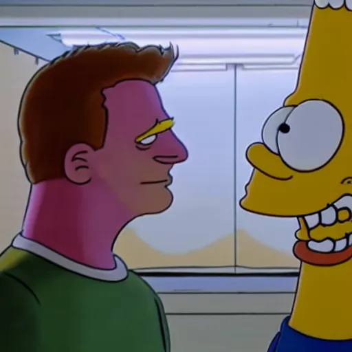 Image similar to bart simpson goes to college in the simpsons live action film, paramount pictures, directed by alan parker, full HD, cinematic lighting, award winning, anatomically correct