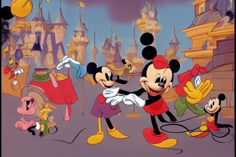 Image similar to magical 1920's style disney art of a mickey mouse scene by 1920's walt disney