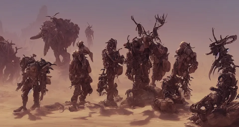 Image similar to scavengers in a desert, artstation, cgsociety