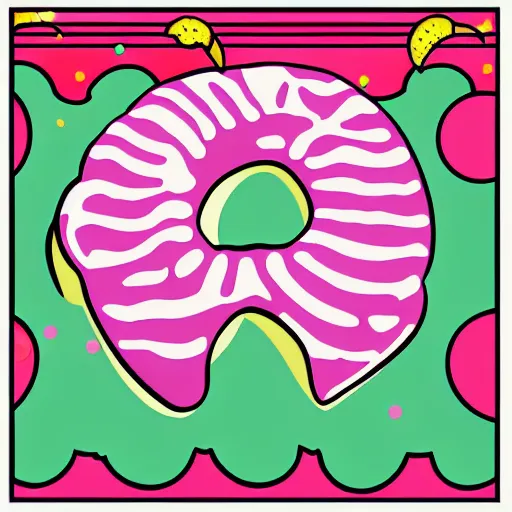 Image similar to strawberry frosted donut with sprinkles, pop art, album cover, shadow,