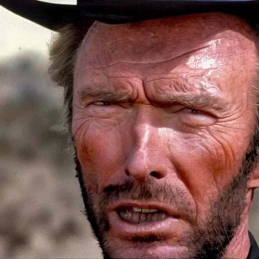 Prompt: donald trump as clint eastwood squinting at high noon in the style of a clint eastwood movie, the good, the bad and the ugly, clint eastwood, steven seagal, bud spencer, donald trump, glory days, american flag, patriotism