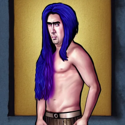 Image similar to nic cage as twilight sparkle, buff, painted portrait, highly detailed,