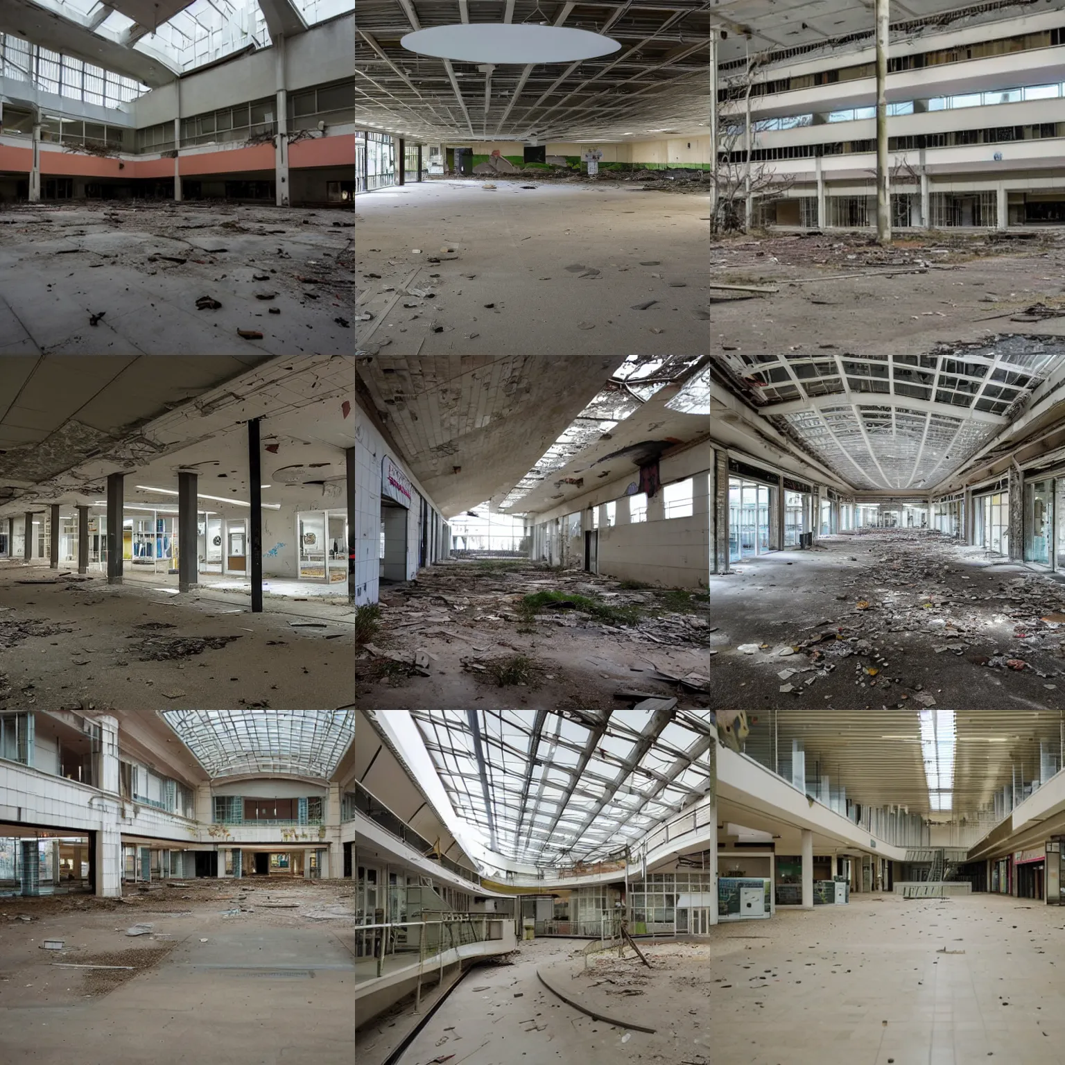 Prompt: an abandoned shopping mall being used for government experiments