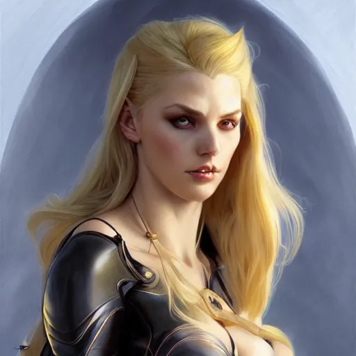 Image similar to Blonde Petra Silander as Bat Girl, western, D&D, fantasy, intricate, elegant, highly detailed, digital painting, artstation, concept art, matte, sharp focus, illustration, art by Artgerm and Greg Rutkowski and Alphonse Mucha