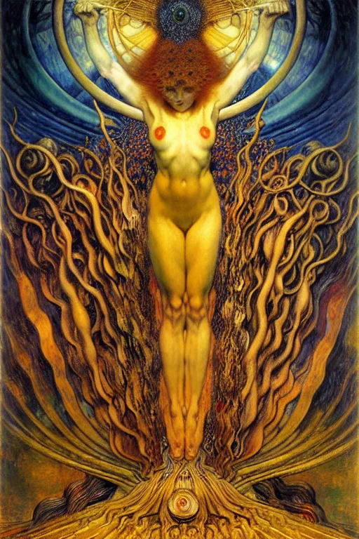 Image similar to Divine Chaos Engine by Karol Bak, Jean Delville, William Blake, Gustav Klimt, and Vincent Van Gogh, symbolist, visionary