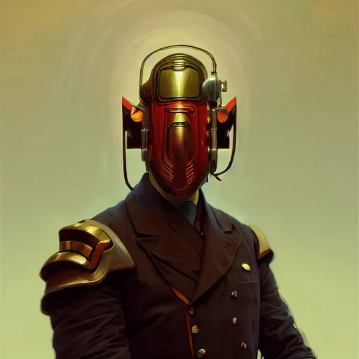 Image similar to portrait of a vicotrian doctor in suit with helmet by darek zabrocki and greg ruthkowski, alphonse mucha, simon stalenhag and cinematic and atmospheric, concept art, artstation, trending on artstation