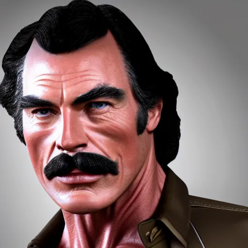 Image similar to The Lovechild of a 1970s Tom Selleck and 1970s Christopher Reeve, real life, hyperrealistic, ultra realistic, realistic, highly detailed, epic, HD quality, 8k resolution, body and headshot, front facing, front view, headshot and bodyshot, detailed face, very detailed face, full body and head, TF2 Style, Team Fortress 2 Style, TF2 Character, Team Fortress 2 Character