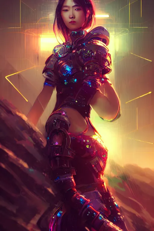 Prompt: portrait futuristic wuxia armor heroine Girl with thunder and fire sparkles and starlight, fighting in future cyberpunk beijing rooftop , ssci-fi, fantasy, intricate, very very beautiful, elegant, human structure, neon light, highly detailed, digital painting, artstation, concept art, smooth, sharp focus, illustration, art by tian zi and WLOP and alphonse mucha