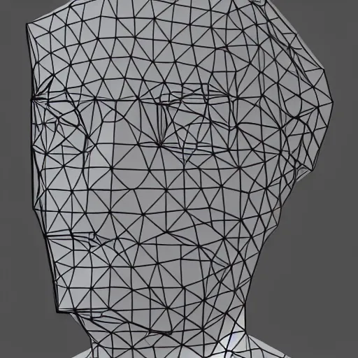 Prompt: low poly mesh model of Marcel Duchamp, vector, wire-frame