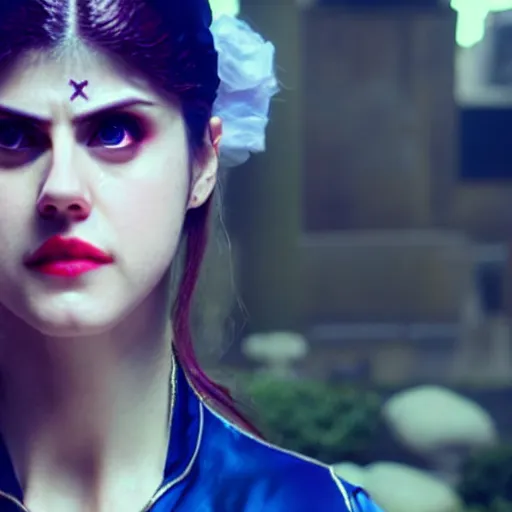 Image similar to cinematic scene with alexandra daddario as jolyne from jojo's bizarre adventure, live action film, stone ocean, dramatic, small details, volumetric lighting, still frame