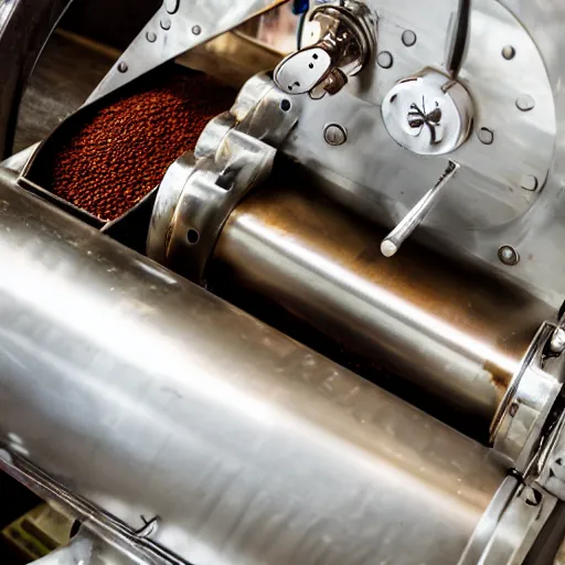 Prompt: coffee roaster machine flying through space