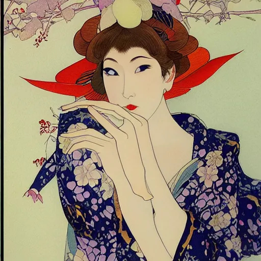 Prompt: beautiful drwaing in styke of Mucha, Yasunari Ikenaga, Yamato, Macross