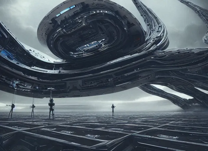 Prompt: cult of technology, metal brain!!, exterior, scifi, machines, artificial intelligence, ribbon chapel, ultra realistic, highly detailed, futuristic landscape, beautiful city, futurism, drone point of view, atmosphere, masterpiece, epic lighting, bright, cinematic, art by jan urschel and neil blevins