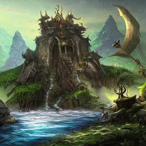 Image similar to drowned bandit lair, fantasy art