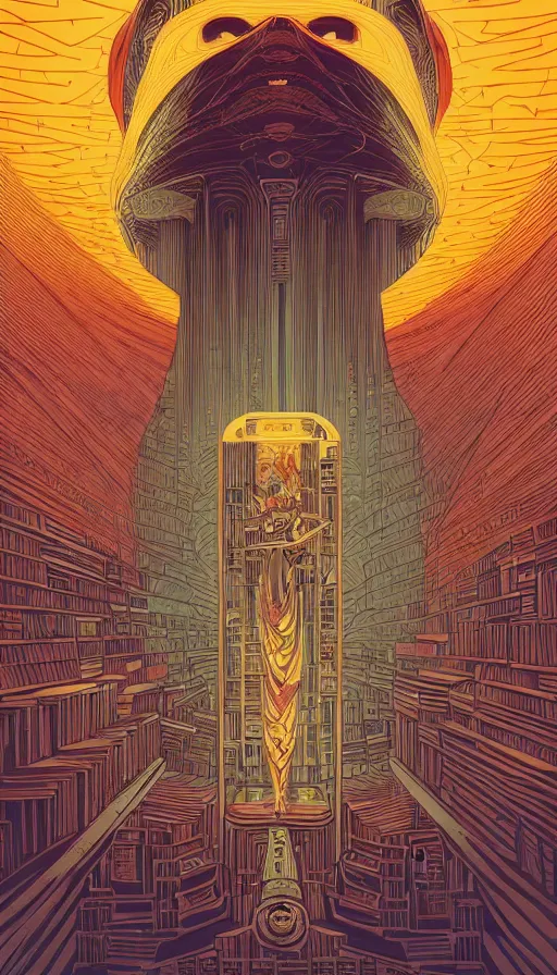 Prompt: the ancient oracle of bibliophiles, futurism, dan mumford, victo ngai, kilian eng, da vinci, josan gonzalez