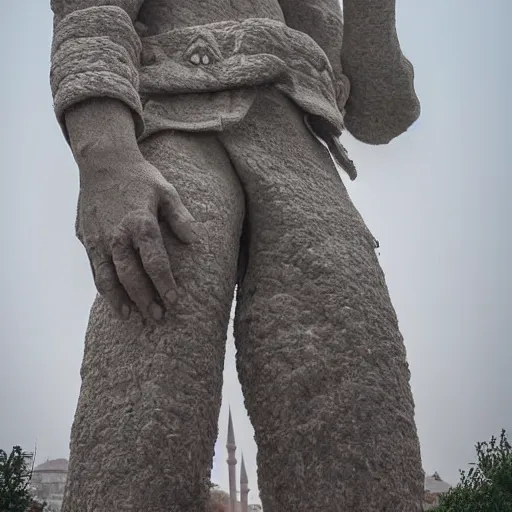 Prompt: highly detailed giant human statues in istanbul landscape foggy, digital art, wide lens