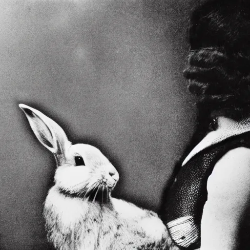 Image similar to a rabbit in the style of a silent film frame,