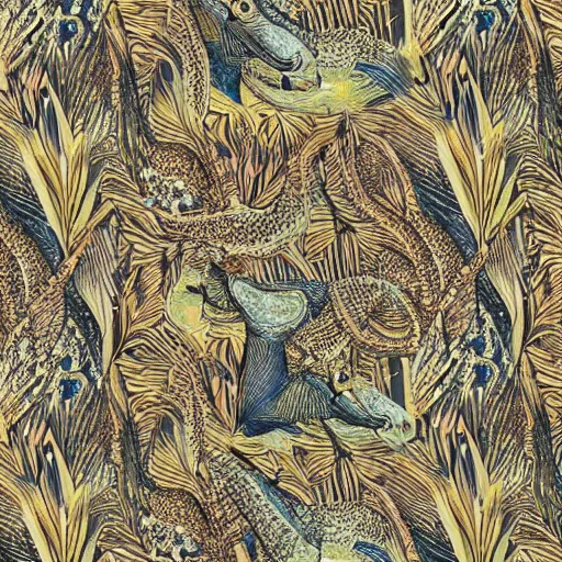Prompt: platypus printed textile by Arthur Morris, ornate, very detailed