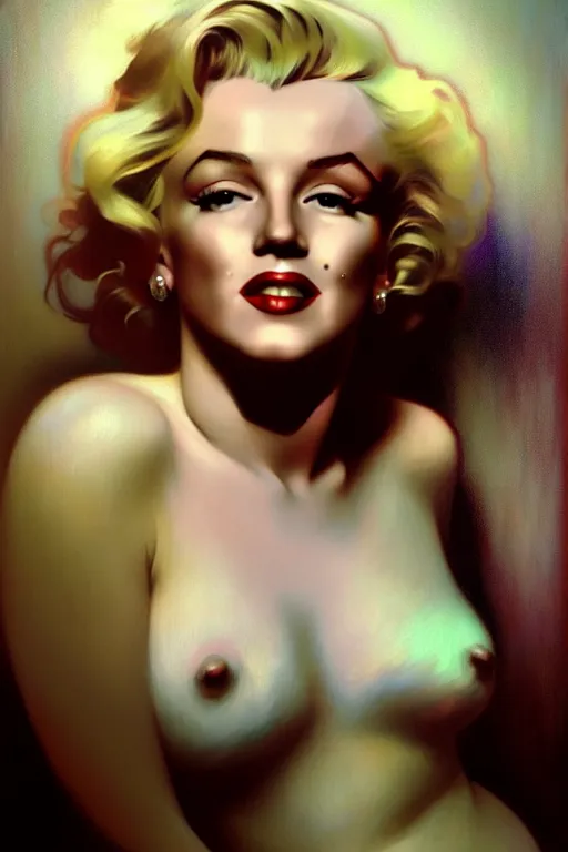 Image similar to hyperrealist portrait of marilyn monroe using a smartphone. by jeremy mann and alphonse mucha, fantasy art, photo realistic, dynamic lighting, artstation, poster, volumetric lighting, very detailed faces, 4 k, award winning