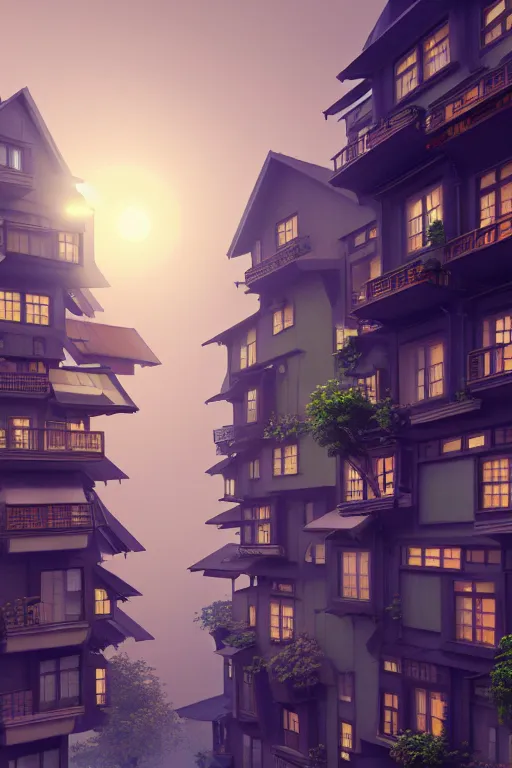 Image similar to stacked houses, solarpunk, francois schuiten, studio ghibli, octane render, 4 k