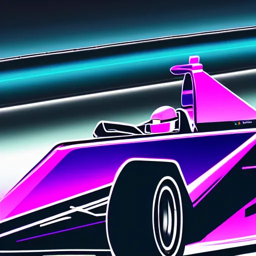 Image similar to detailed photo of a synthwave formula one car, 8 k.