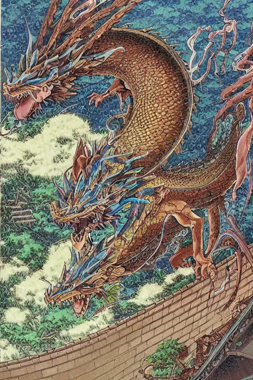 Prompt: beautiful hyperdetailed anime illustration of a dragon spiral over a rural japanese home, by moebius, masamune shirow and katsuhiro otomo