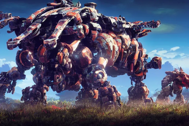 Image similar to shellsnapper machine mecha animal beast robot of horizon forbidden west horizon zero dawn bioluminiscence global illumination ray tracing hdr fanart arstation by sung choi and eric pfeiffer and gabriel garza and casper konefal