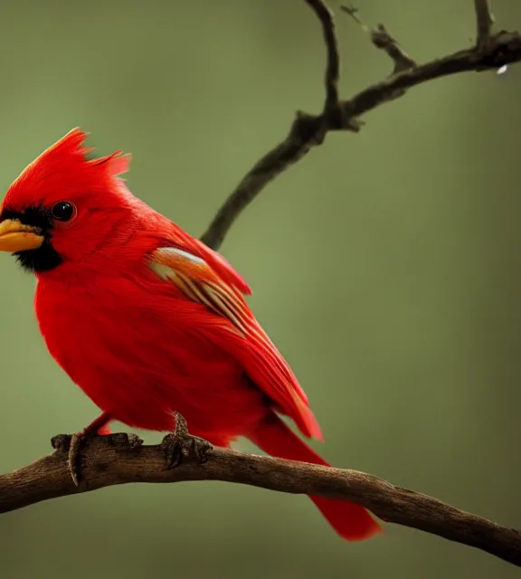 Prompt: a 4 k photorealistic photo of a red bird perched on a branch