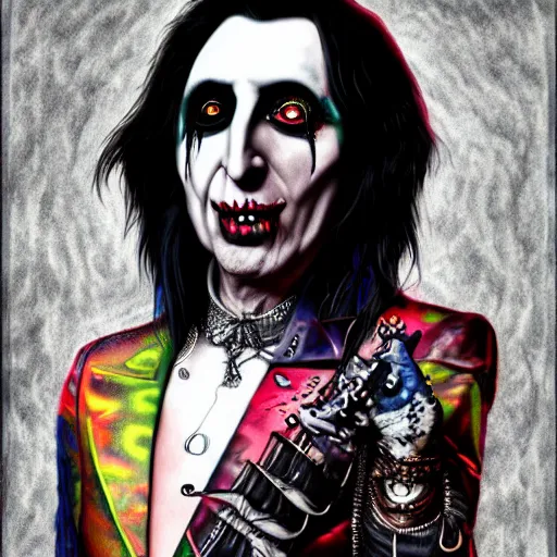 Image similar to an extremely psychedelic portrait of alice cooper as marilyn manson, surreal, lsd, face, detailed, intricate, elegant, lithe, highly detailed, digital painting, artstation, concept art, smooth, sharp focus, illustration,