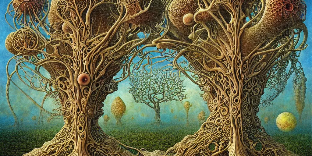 Image similar to tree of life by roger dean and andrew ferez, art forms of nature by ernst haeckel, divine chaos engine, symbolist, visionary, art nouveau, botanical fractal structures, organic, detailed, realistic, surreality