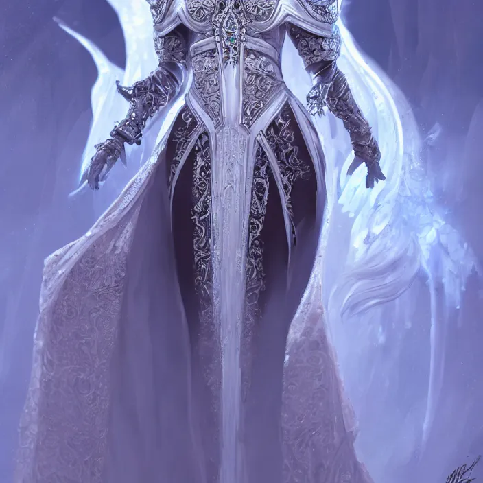 Image similar to beautiful ice queen in ornate robes, highly detailed, 8 k, hdr, award - winning, trending on artstation, clayton crain