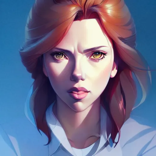 Image similar to scarlett johansson, portrait shinkai makoto studio ghibli studio key hideaki anno sakimichan stanley artgerm lau rossdraws james jean marc simonetti elegant highly detailed digital painting artstation pixiv