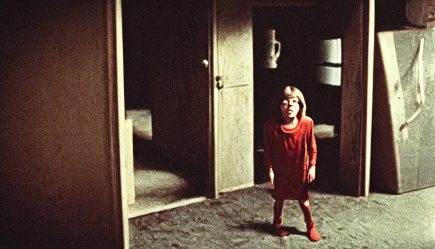 Image similar to 7 0 s film still from a horror movie about a child trapped in a basement, kodachrome, cinecolor, cinestill, film grain, film texture, retro, cinematic, high resolution, photorealism,