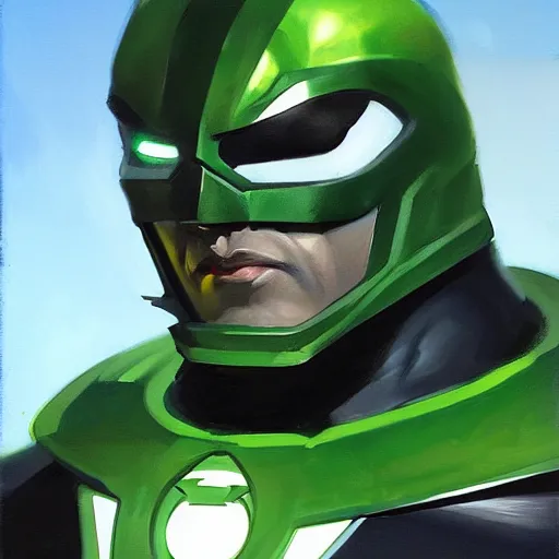 Image similar to greg manchess portrait painting of armored green lantern as overwatch character, medium shot, asymmetrical, profile picture, organic painting, sunny day, matte painting, bold shapes, hard edges, street art, trending on artstation, by huang guangjian and gil elvgren and sachin teng