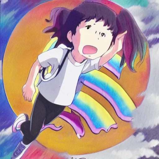 Image similar to Guilt as a Ghibli Studio Character, supernatural, sharpness. clean, rainbow colors