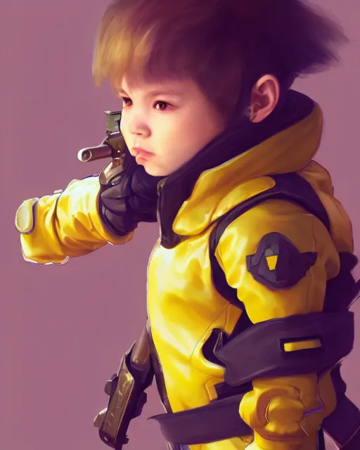 Prompt: a tiny combat kid wearing a puffy yellow jacket and a katana, smooth, intricate, elegant, digital painting, artstation, concept art, sharp focus, octane render, illustration, art by ayami kojima, overwatch character,