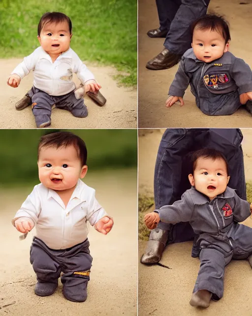 Image similar to annie leibovitz headshots of an adorable eurasian infant dressed as tom cruise in top gun's maverick, 5 0 mm soft focus