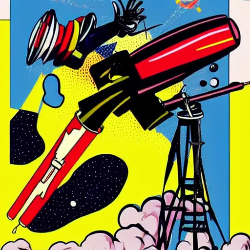 Prompt: pop art of an astronaut shooting himself out of a canon into space